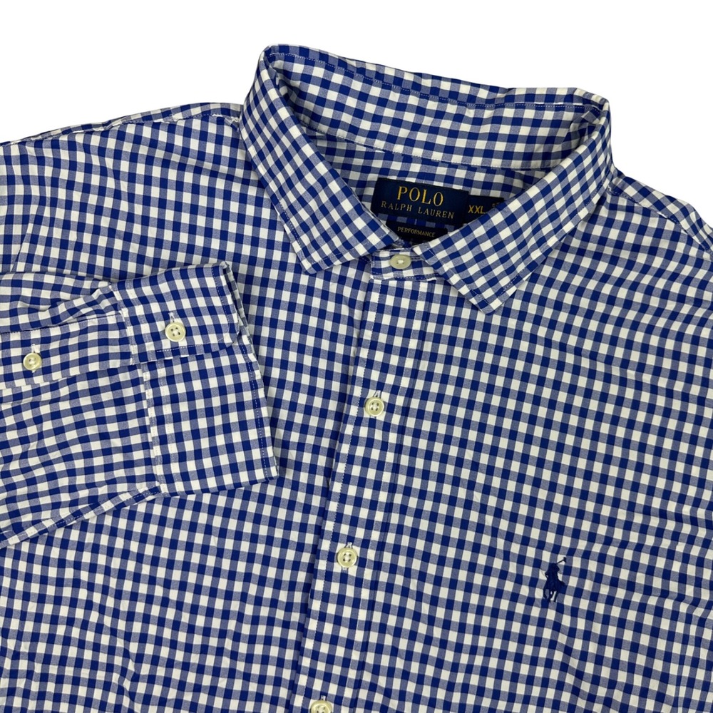 Polo Ralph Lauren Performance Gingham Shirt Blue White Plaid Stretch XXL Mens